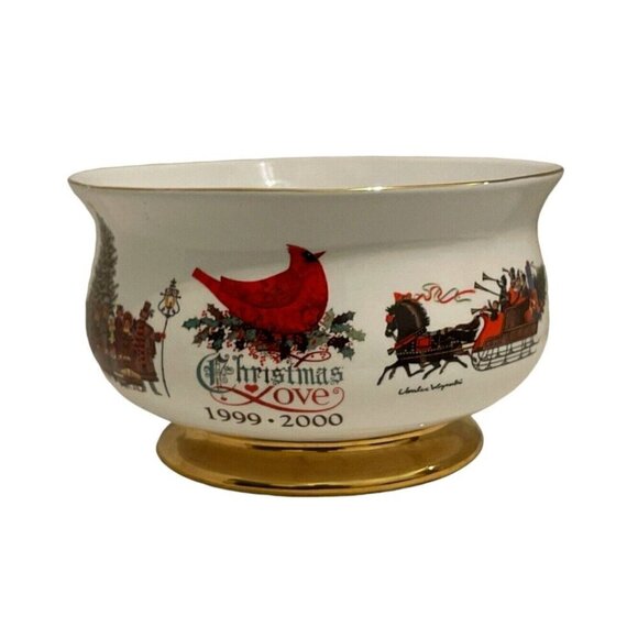 Wysocki Other - WYSOCKI Christmas Love Bowl 1999-2000 Ceramic Teleflora Bowl Gold Accent Trim